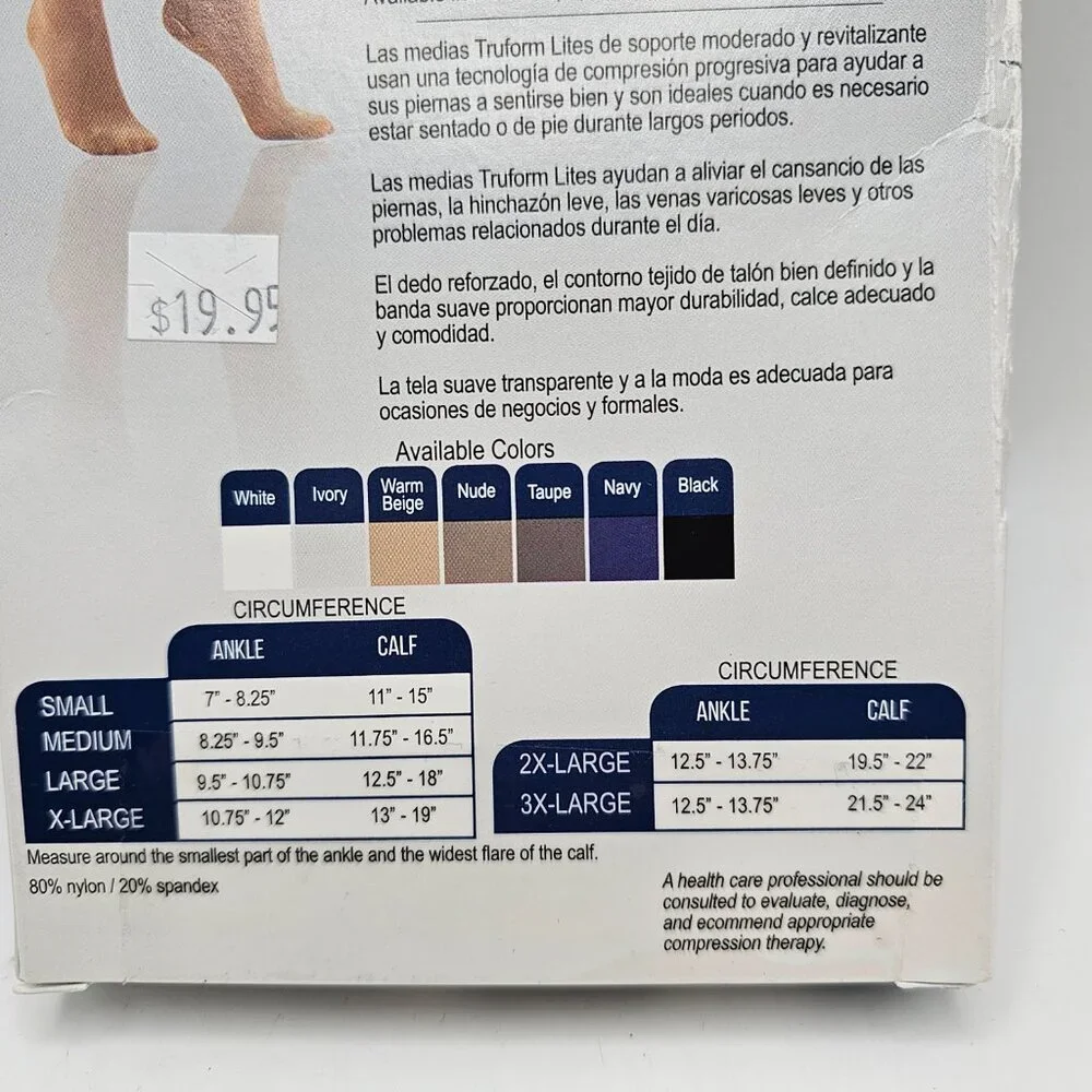 NWT Women's TRUFORM Lites Sheer Knee High Stocking‎ 15-20 mmHg (Beige) Medium